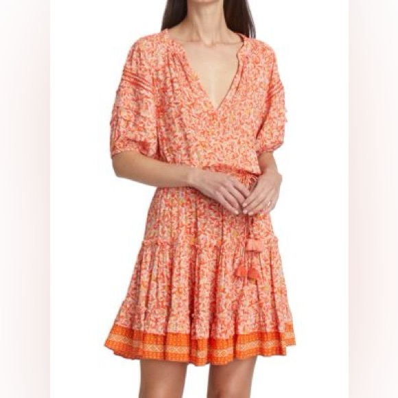 Poupette St Barth Bona Short Sleeve Mini Length Lemon Print Orange Large L - Picture 2 of 14